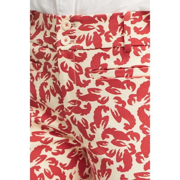 Anthropologie The Essential Slim Cropped Trouser Pants Lobster Print Red 0 - Picture 2 of 11